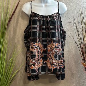 #125 Sugar+L!ps Paisley long bell sleeve, cold shoulder, top size medium